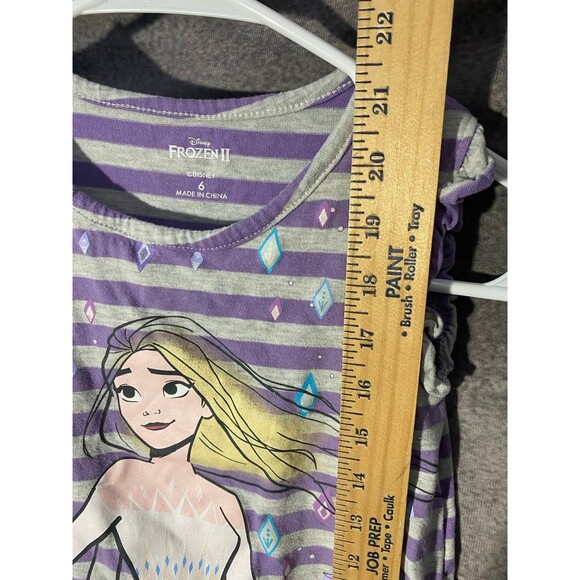 Disney Frozen 2 Elsa Girls Dress Size 6 Purple Gray Striped Ruffle Sleeve - Picture 3 of 5